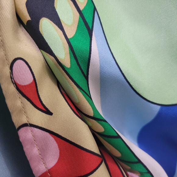 TIBI Silk Print Tunic Yellow Colorful Peacock Jeweled Studs Blue Cutouts Birds 6 - Picture 15 of 16